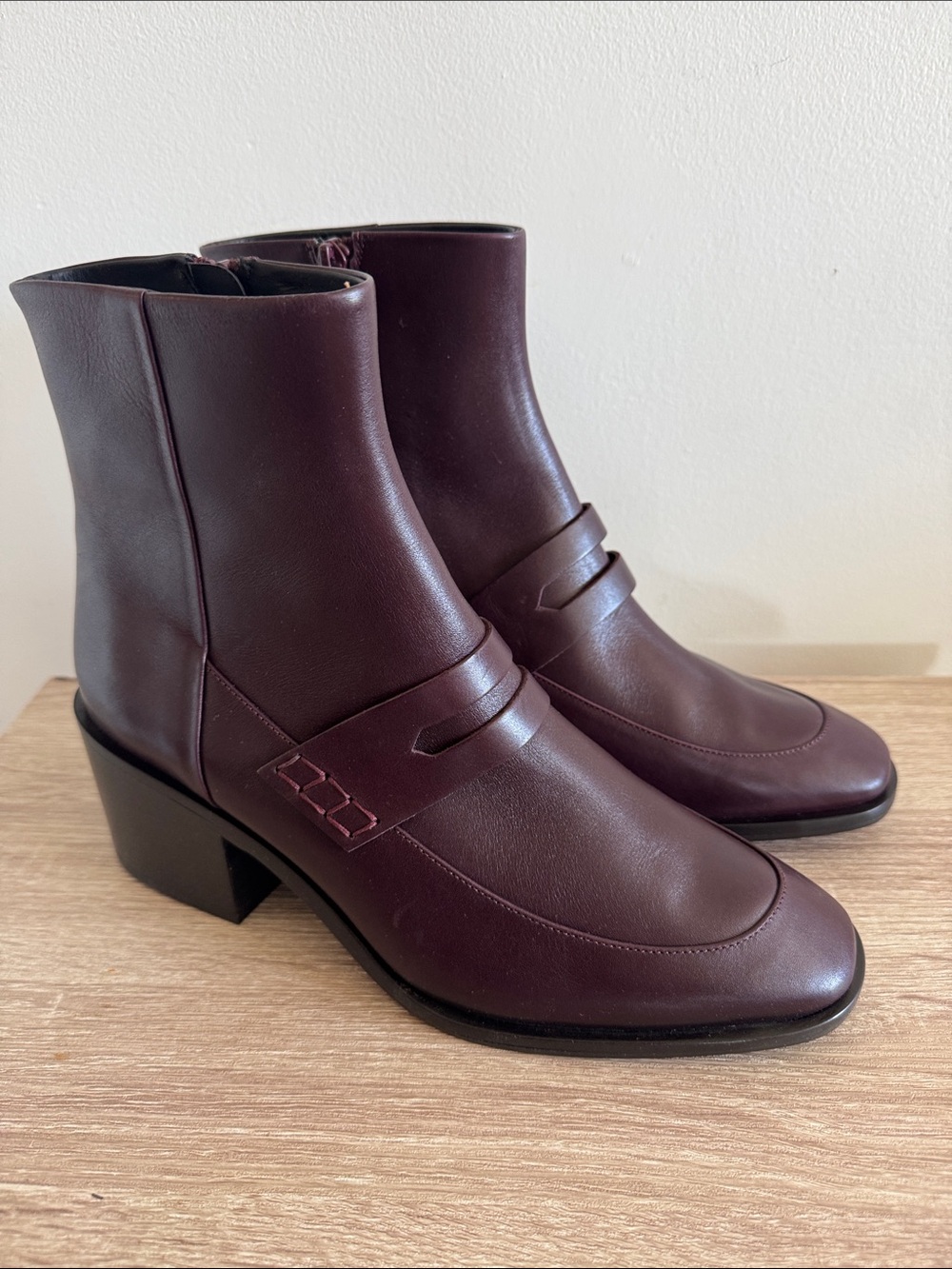 NWB! No. 6 Arne Women's Espresso Brown Leather Block Heel Ankle Boots - Picture 3 of 8